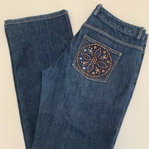 St. John Dark Wash Studded Pocket Straight Jeans
